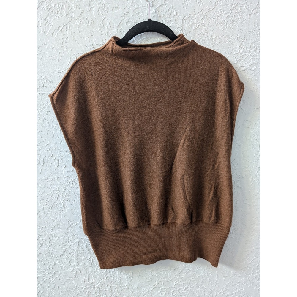 Anthropologie Sweater Vest Women S Cashmere Brown Mock Neck Cap Sleeve Preppy